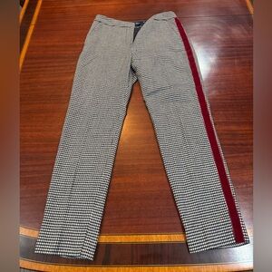 Boden Women's Houndstooth Pants with Burgundy Stripe